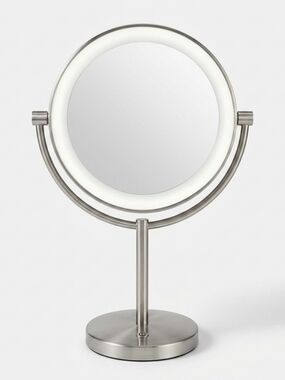 Brushed Nickel LED Lighted Round Vanity Mirror by